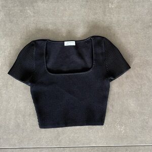 Babaton Black Ribbed Square Neck Top